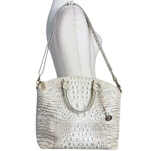 Brahmin Duxbury Satchel Shoulder Bag‎ Beige White Melbourne Croc Embossed Purse